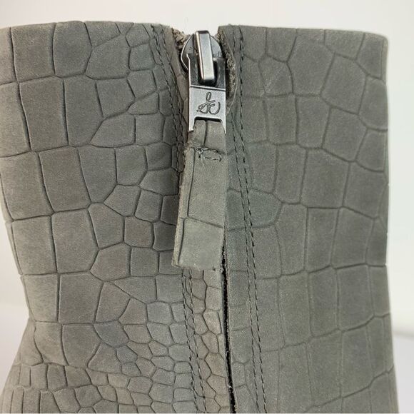 Sam Edelman Women’s Gray Leather Crocodile effect Reyes heeled ankle boots 6.5 - Picture 9 of 15